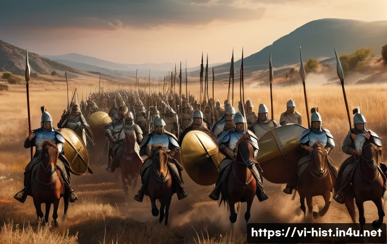 마케도니아 왕국과 알렉산드로스 대왕 - A detailed, historically accurate battlefield scene depicting the Macedonian army under a young king...