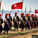 Home 23 오스만 제국의 역사 - A detailed and vibrant scene of an Ottoman Janissary battalion in formation during a historic battle...