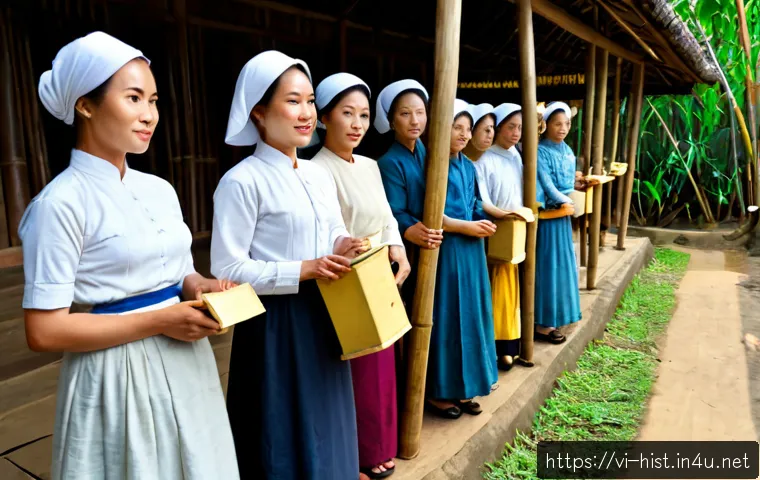 Home 15 20세기 여성 운동과 참정권 - Photorealistic historical recreation of Vietnamese women’s suffrage in the mid-20th century, diverse...
